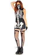 Mini dress, plain back, roses, built-in garter belt strap, skeleton